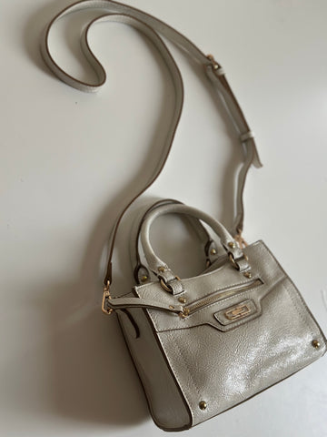 Small Structured Handbag with Front Zipper – Metallic Beige