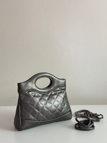 Quilted Metallic Handbag with Dual Carry Options