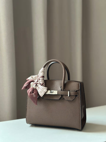 Chrisbella Chic Structured Leather Handbag with Scarf Accent