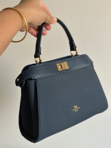 Chrisbella Structured Navy Top-Handle Bag – Classic Elegance