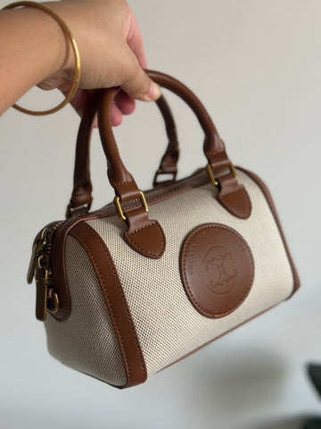 Mini Canvas & Leather Barrel Bag