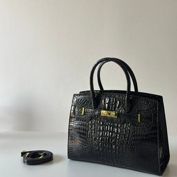 Large Croc-Textured Handbag