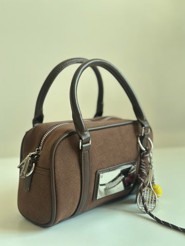 Matin Kim Inspired Mini Bowling Bag – Premium Faux Suede & Leather Shoulder/Crossbody Bag