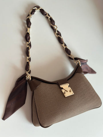 Textured Baguette Shoulder Bag with Dual Straps