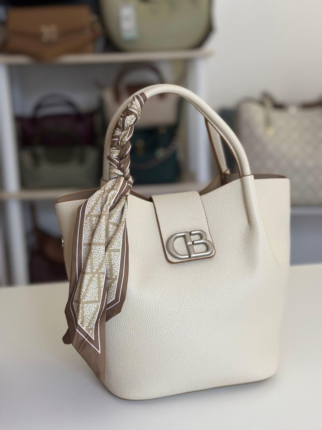 Soft Leather Bucketbag with Scarf Accent