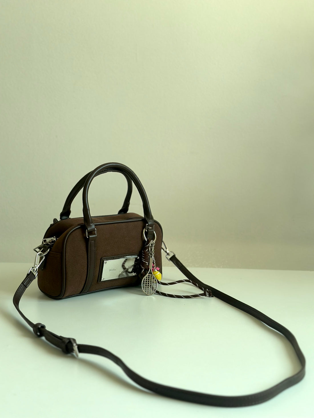 Matin Kim Inspired Mini Bowling Bag – Premium Faux Suede & Leather Shoulder/Crossbody Bag
