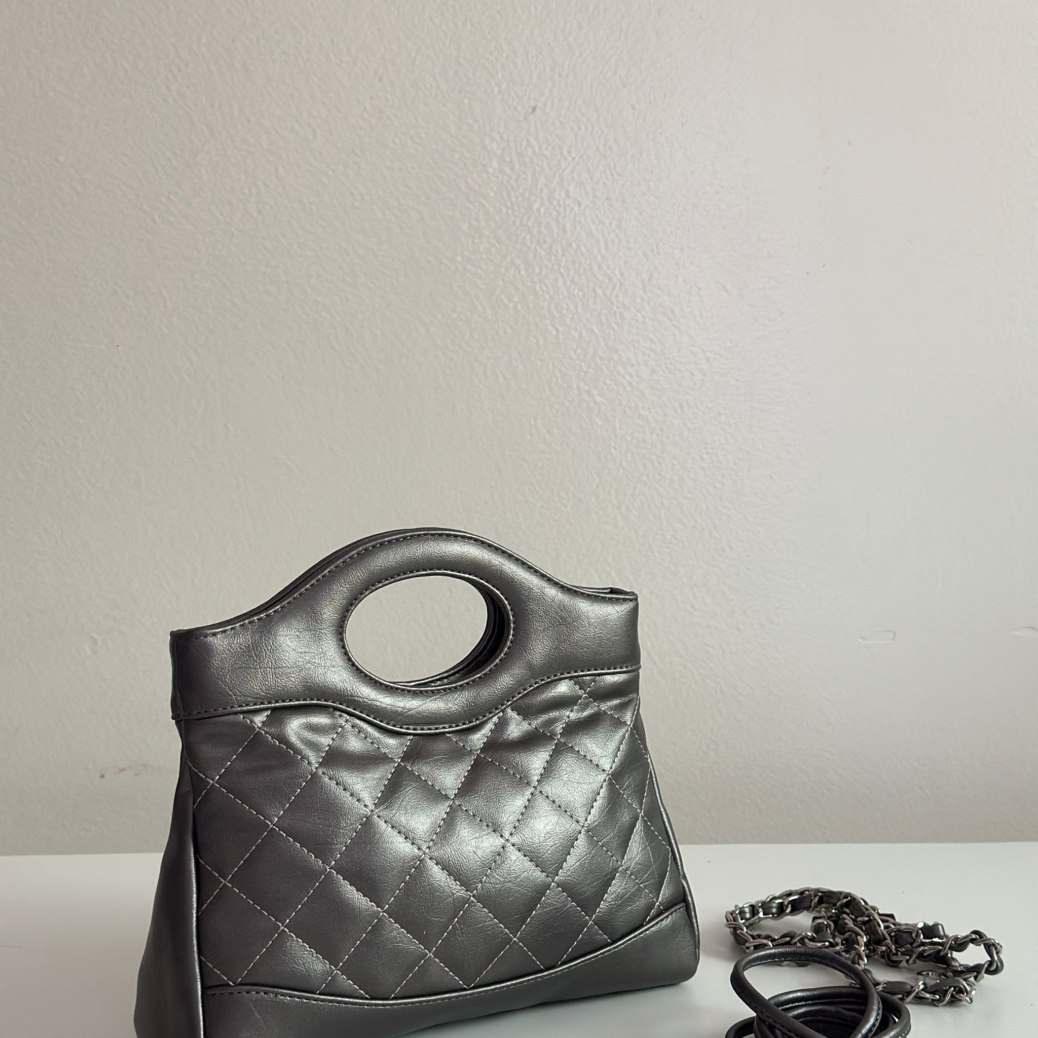 Quilted Metallic Handbag with Dual Carry Options
