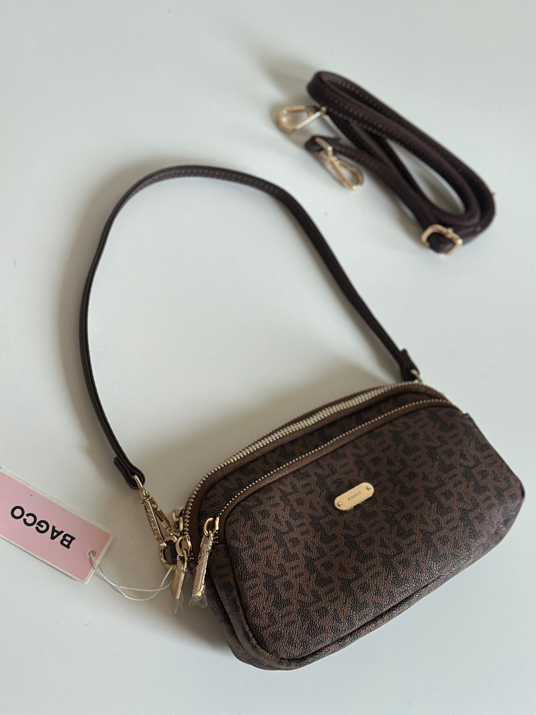 BAGCO Triple-Compartment Monogram Crossbody