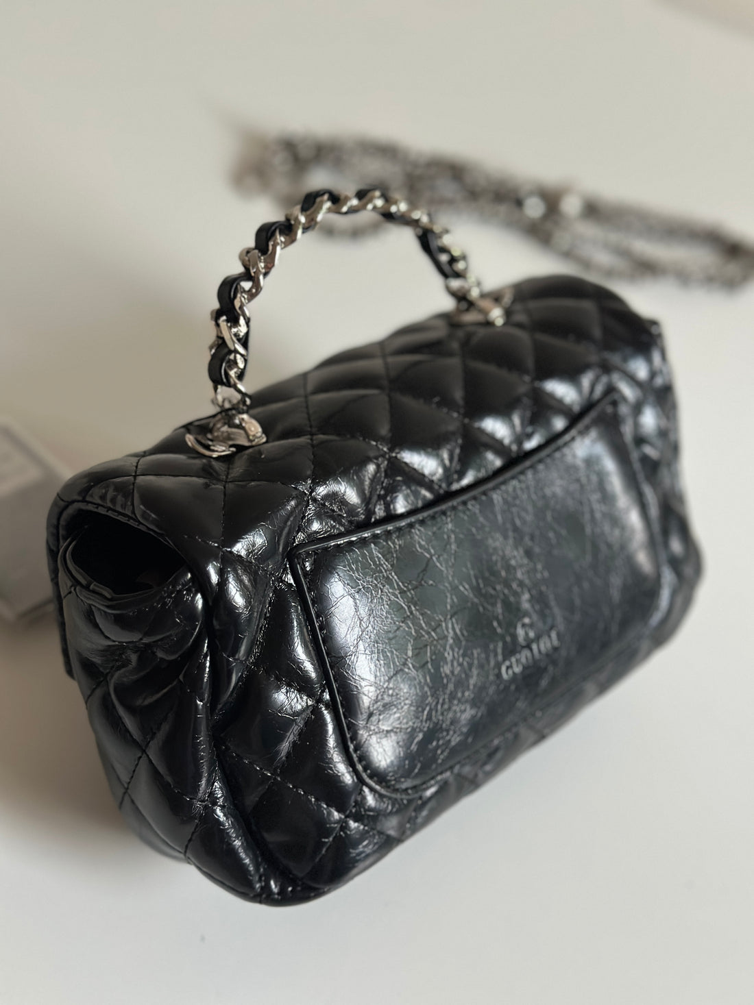 Quilted Black Mini Flap Bag with Chain Strap & Top Handle