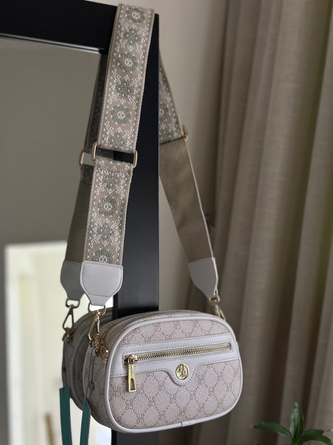 Chrisbella Patterned Guitar Strap Monogram Crossbody Bag