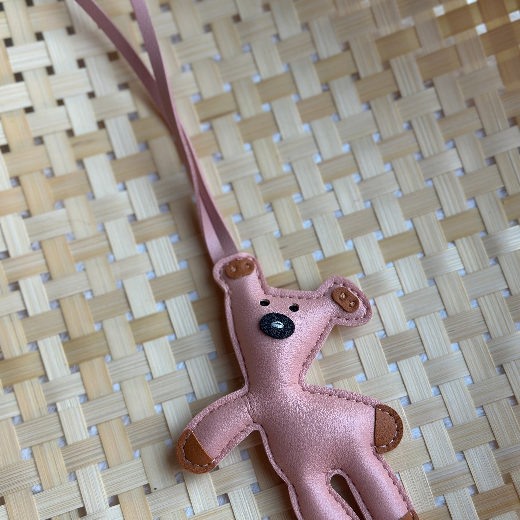 Handmade Leather Bear Bag and Key Charm