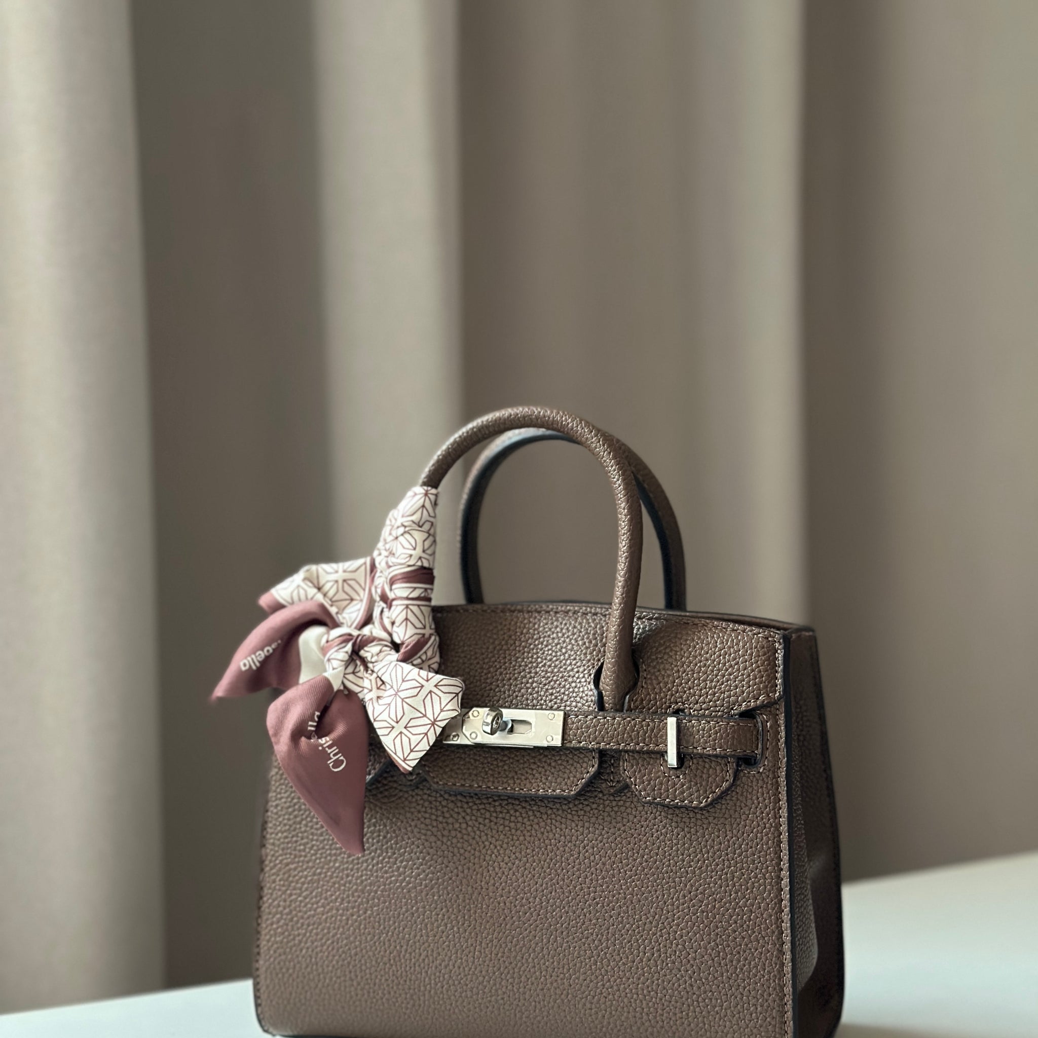 Chrisbella Chic Structured Leather Handbag with Scarf Accent