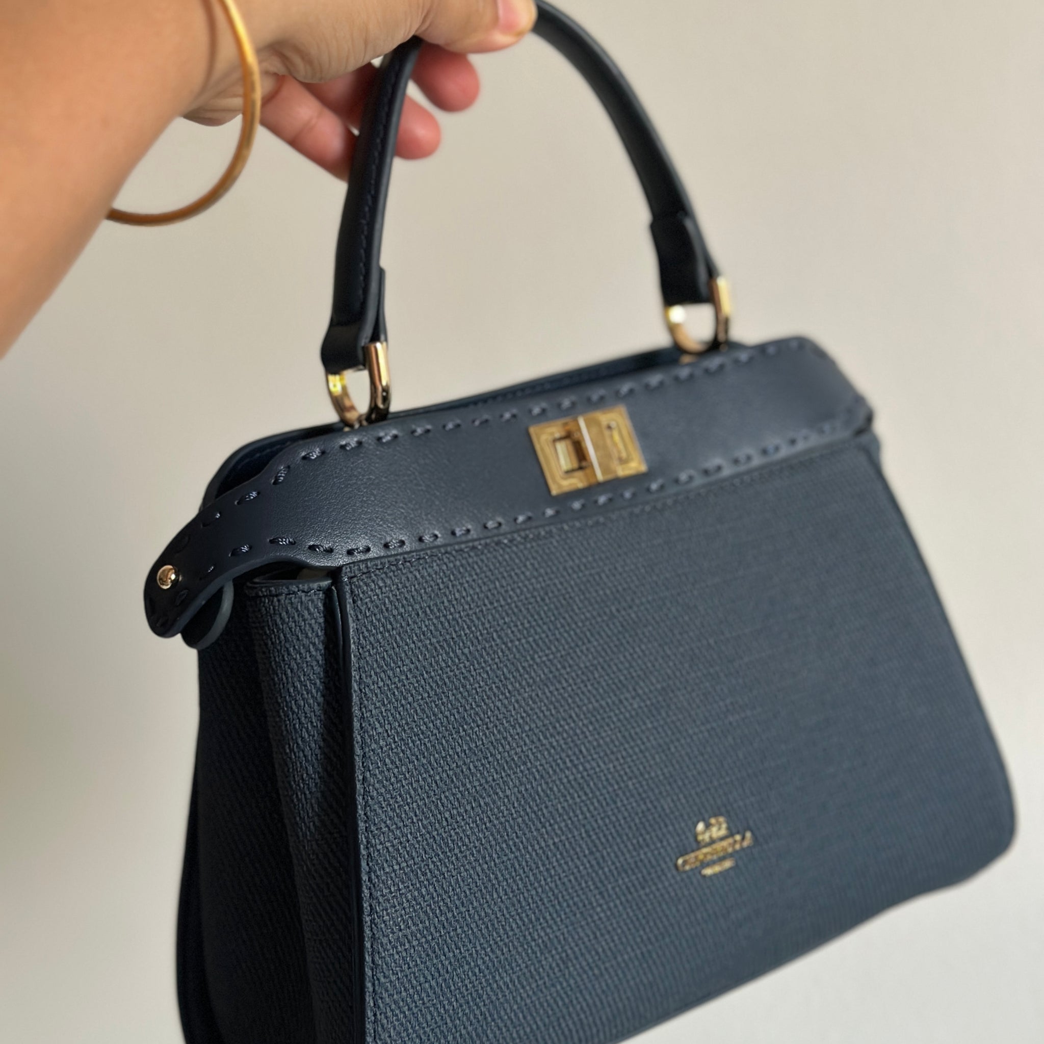 Chrisbella Structured Navy Top-Handle Bag – Classic Elegance