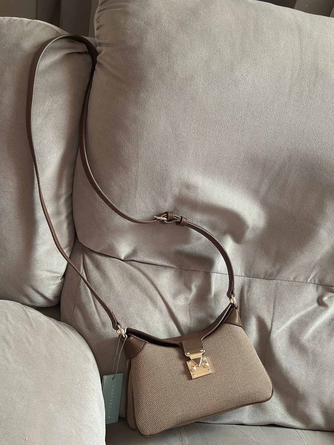 Textured Baguette Shoulder Bag with Dual Straps