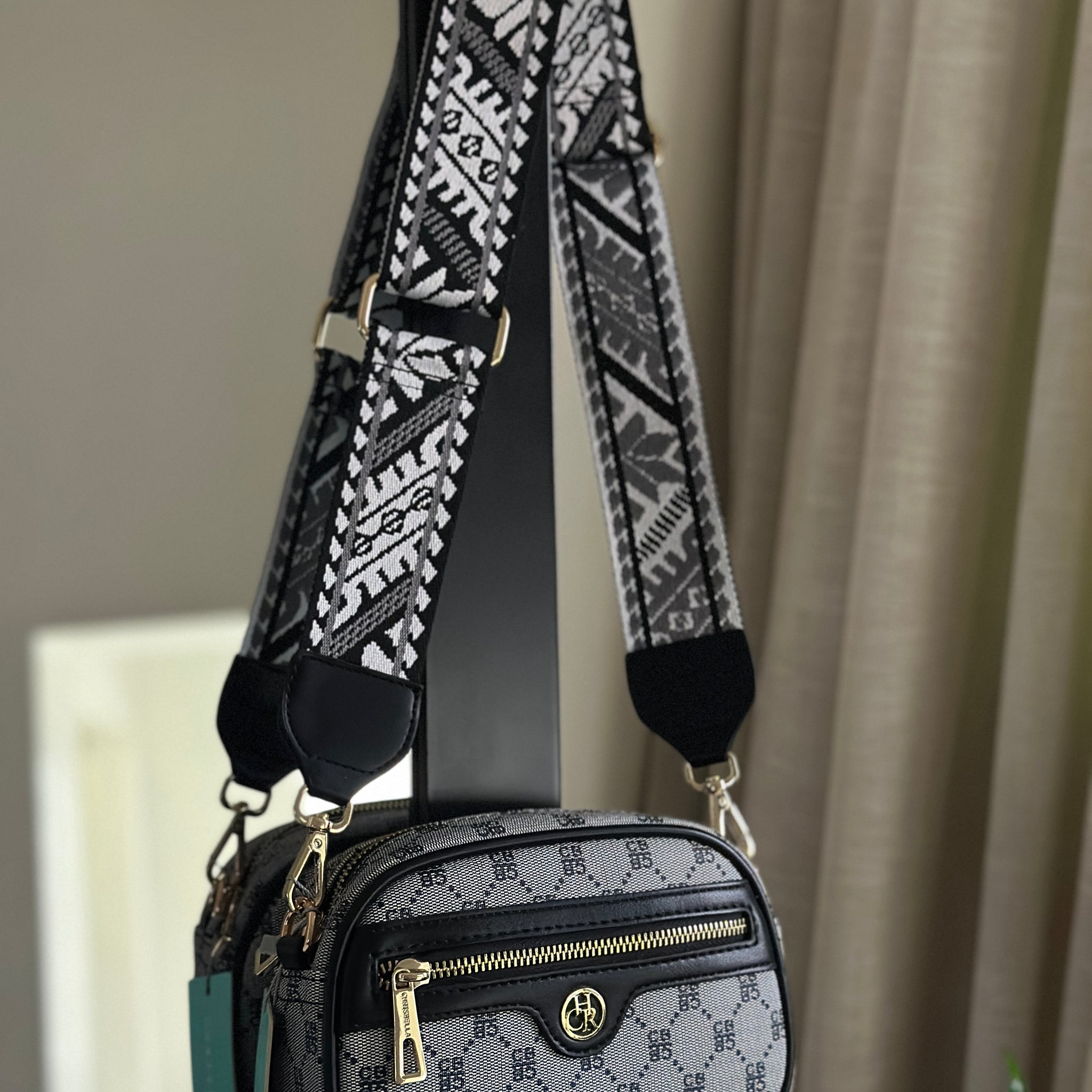 Chrisbella Patterned Guitar Strap Monogram Crossbody Bag