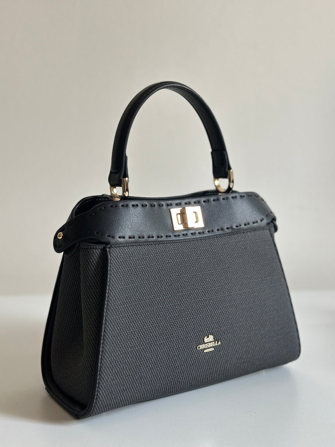 Chrisbella Structured Navy Top-Handle Bag – Classic Elegance