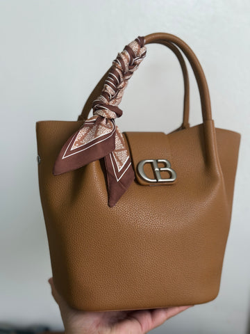 Soft Leather Bucketbag with Scarf Accent