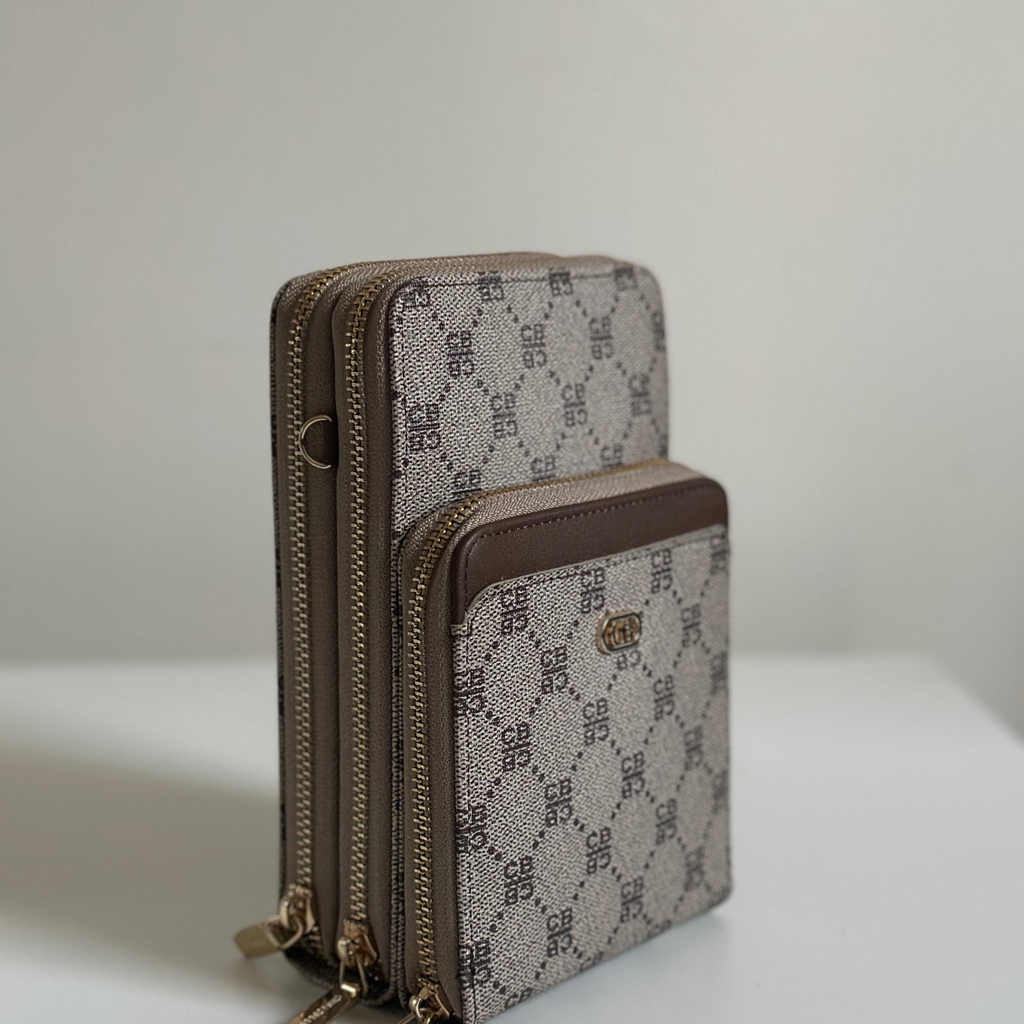 CB Monogram Triple-Zip Phone Bag