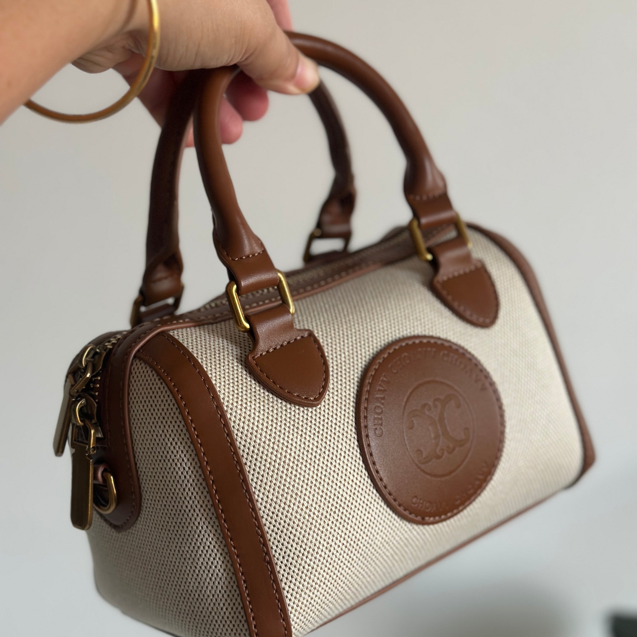 Mini Canvas & Leather Barrel Bag