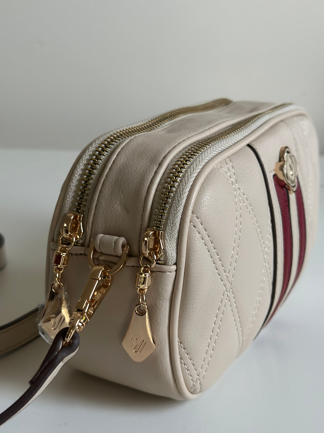 Quilted Crossbody Bag with Dual Zippers