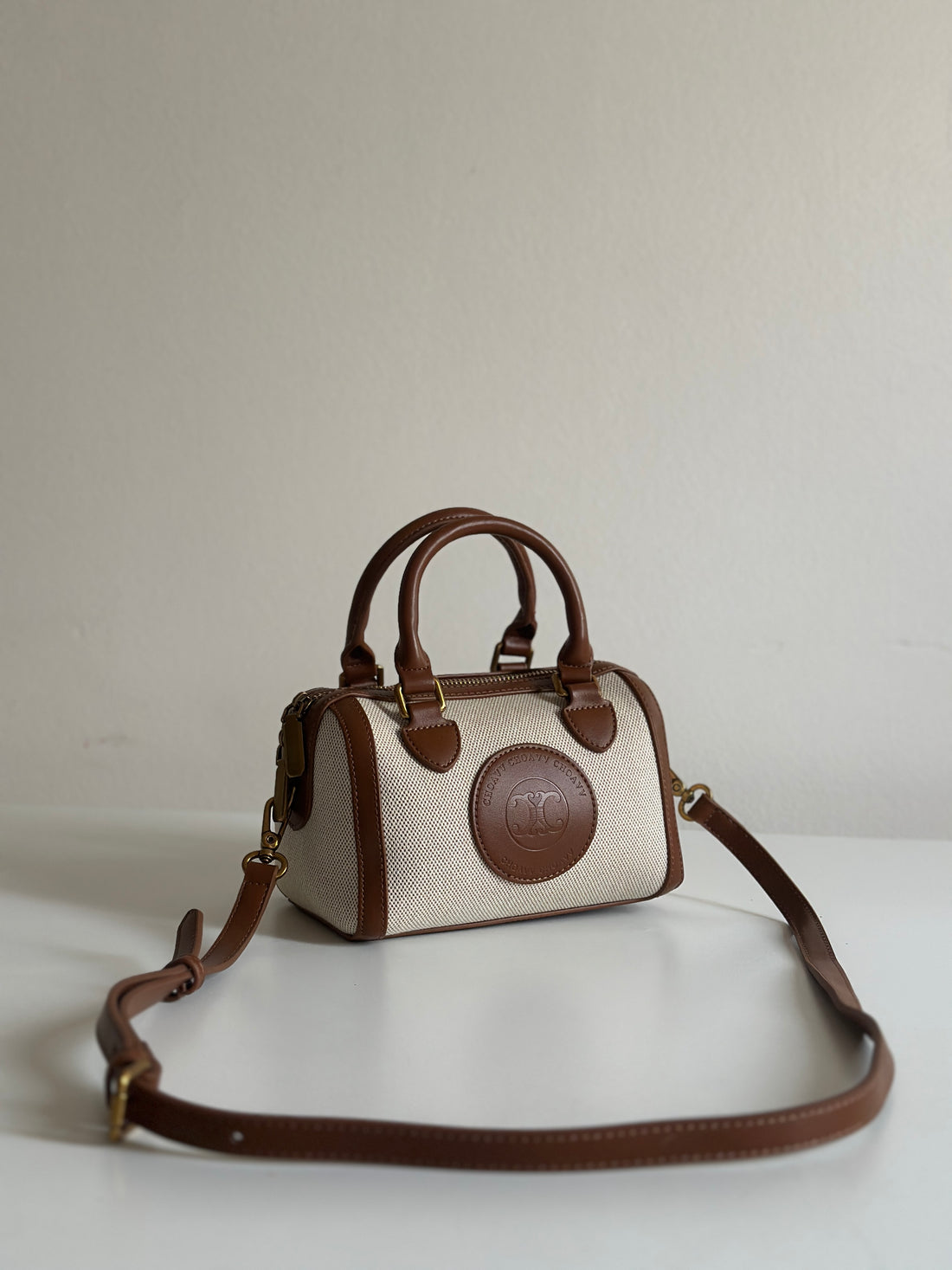 Mini Canvas & Leather Barrel Bag