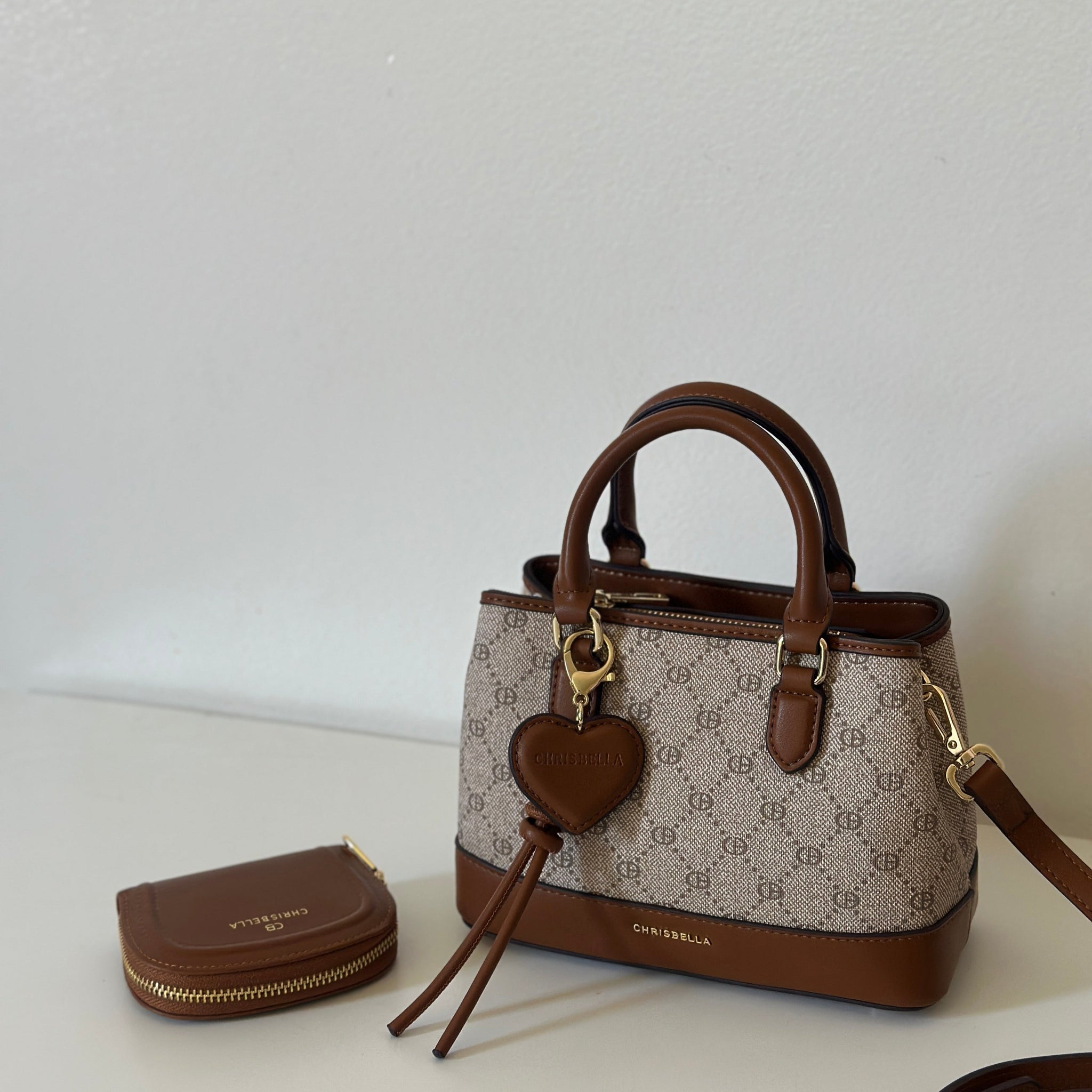 Chrisbella Monogram Mini Handbag With Heart Bling and Wallet