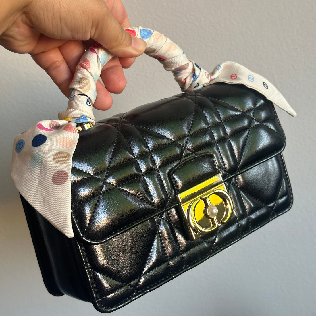 Top handle Quilted Handbag With Twilly