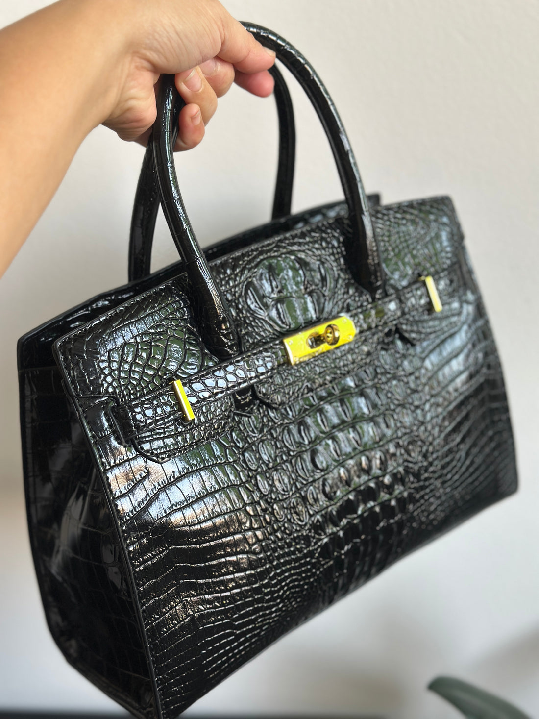 Large Croc-Textured Handbag