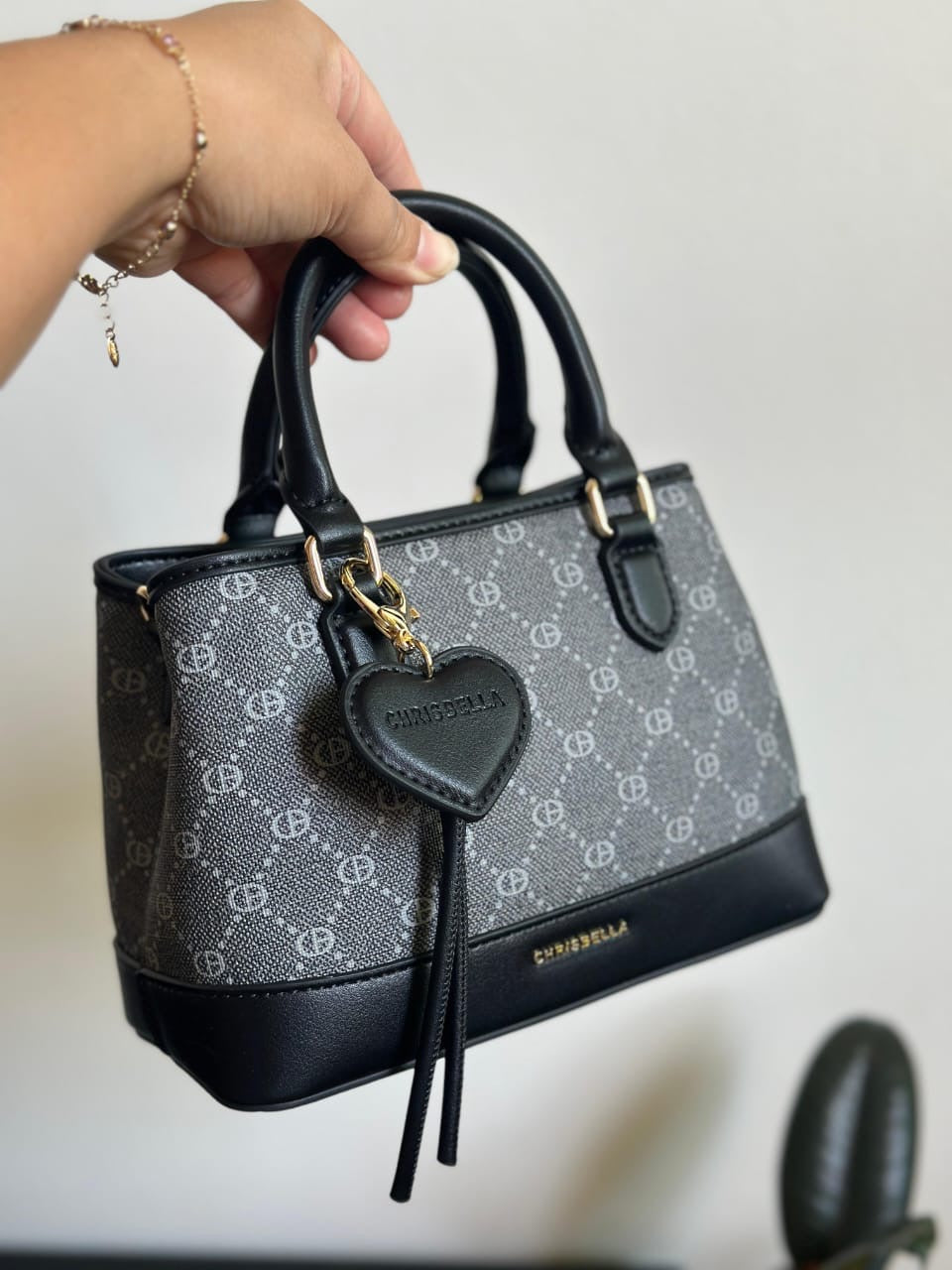 Chrisbella Monogram Mini Handbag With Heart Bling and Wallet